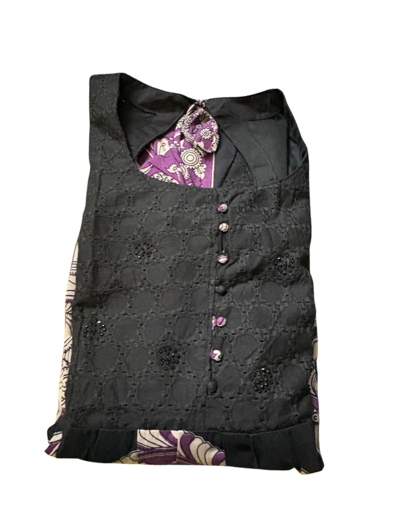 Black & Purple Floral Kurti – Traditional Elegance