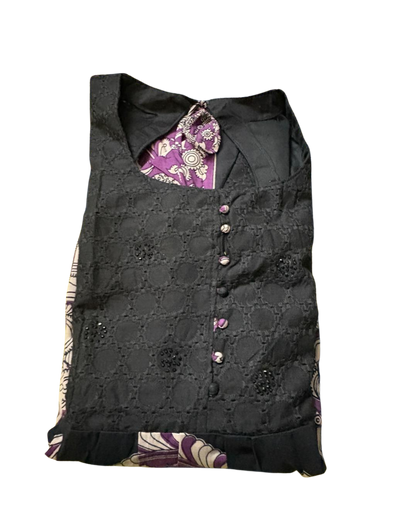 Black & Purple Floral Kurti – Traditional Elegance
