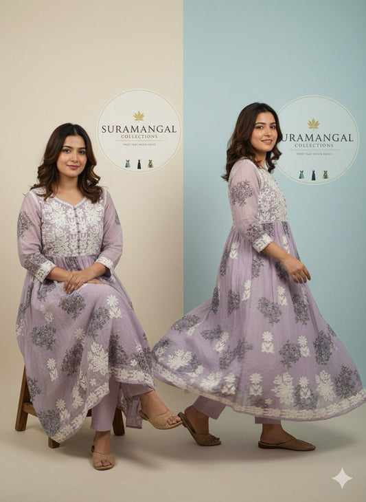 Lavender Grace – Embroidered Elegance in Bloom - M & XL Sizes Available