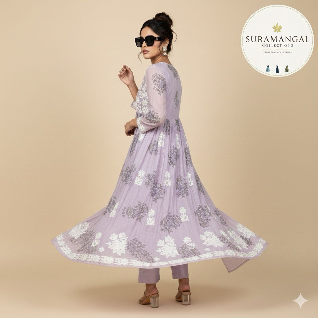 Lavender Grace – Embroidered Elegance in Bloom - M & XL Sizes Available