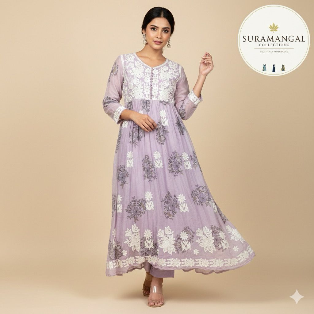 Lavender Grace – Embroidered Elegance in Bloom - M & XL Sizes Available