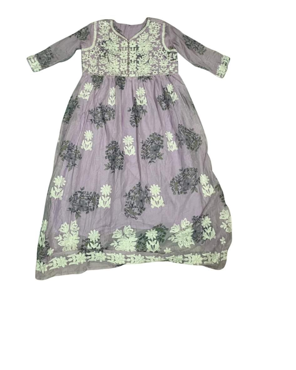 Lavender Grace – Embroidered Elegance in Bloom - M & XL Sizes Available
