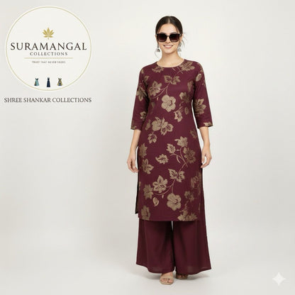 Maroon Blossom Co-ord Set – Graceful Ethnic Charm  - L, M, XXL Sizes Available