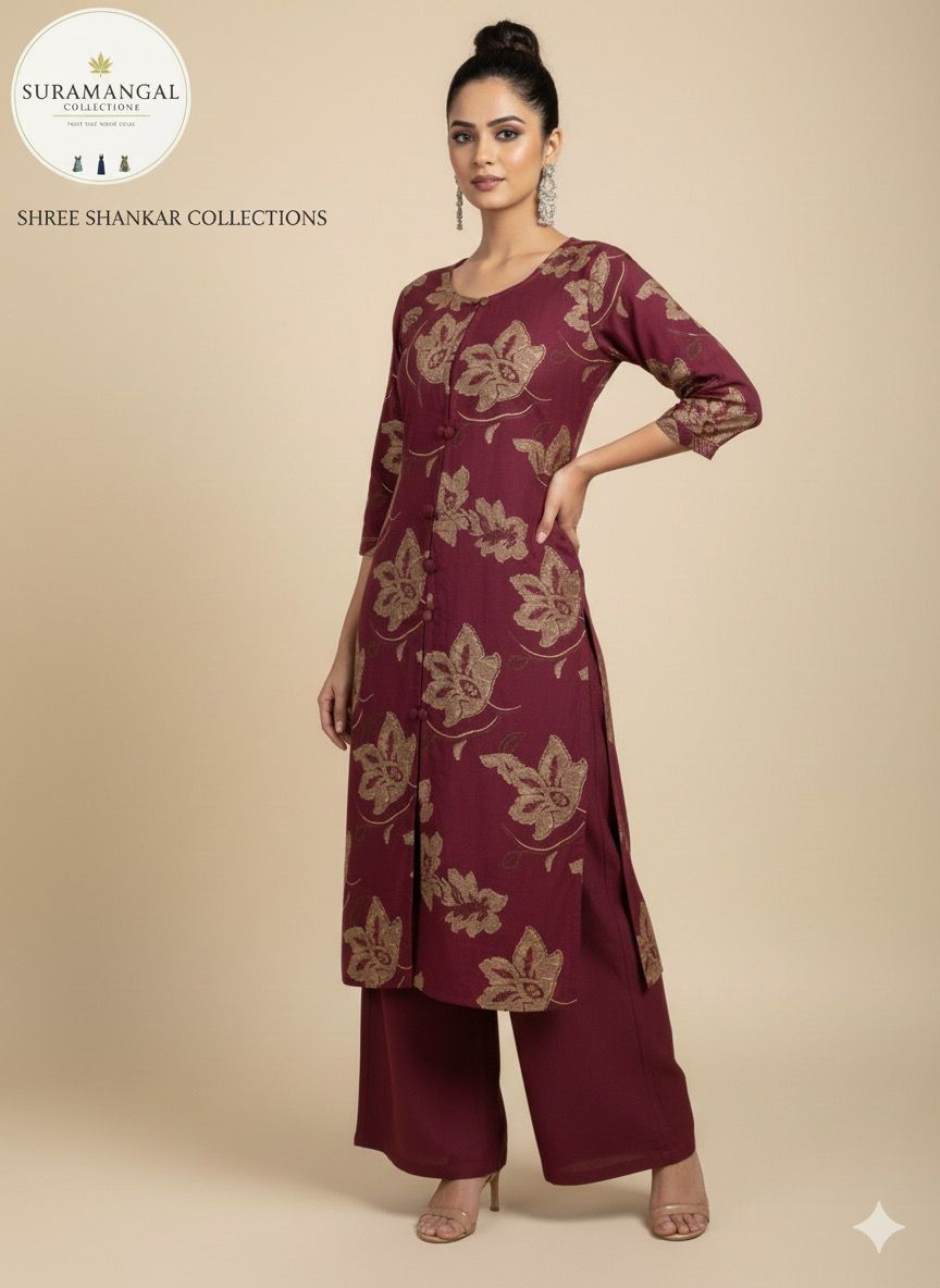 Maroon Blossom Co-ord Set – Graceful Ethnic Charm  - L, M, XXL Sizes Available