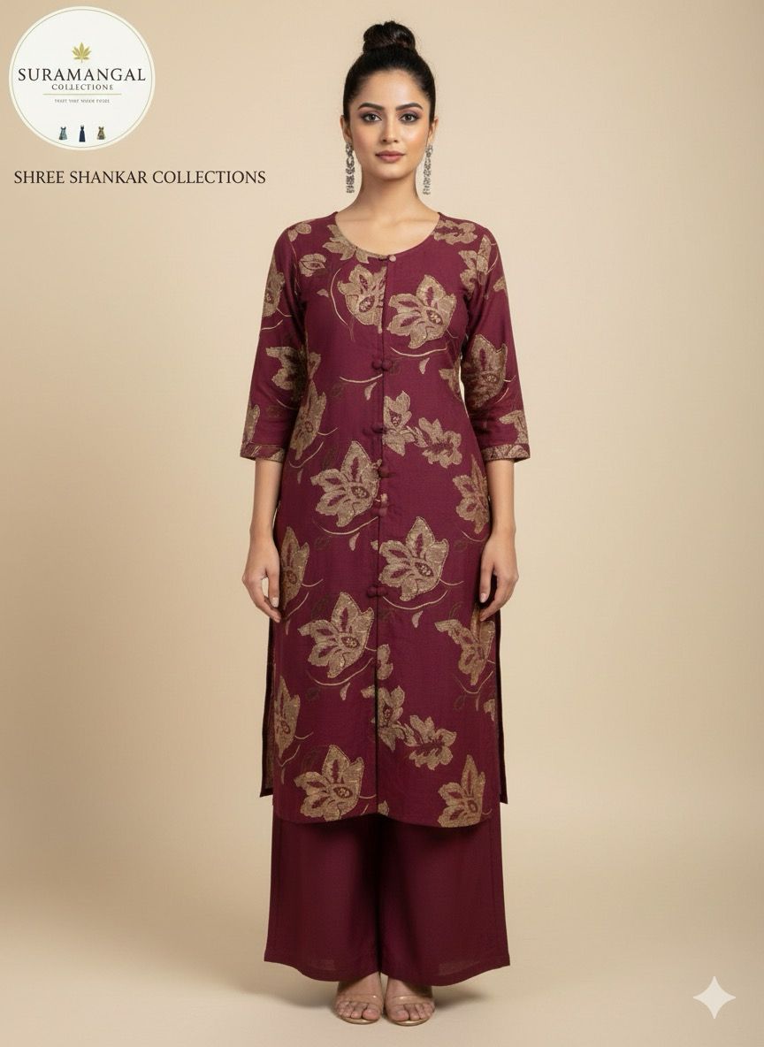 Maroon Blossom Co-ord Set – Graceful Ethnic Charm  - L, M, XXL Sizes Available