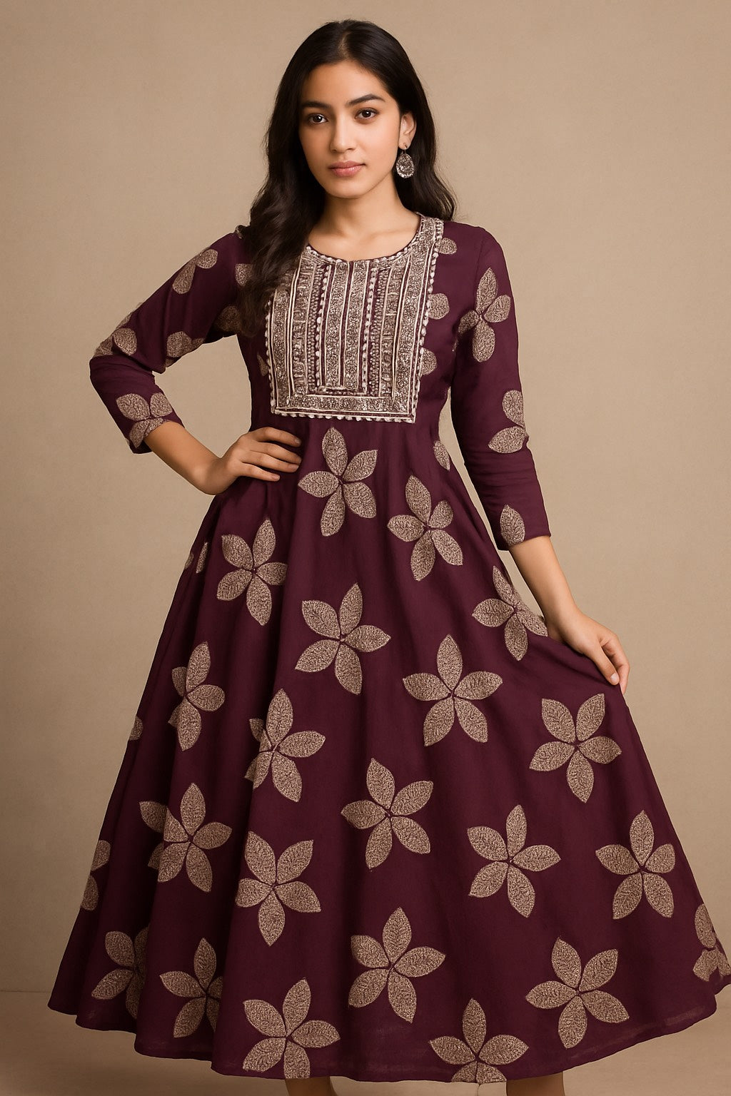 Maroon colour Embroidered Kurthi – Timeless Elegance in Every Stitch