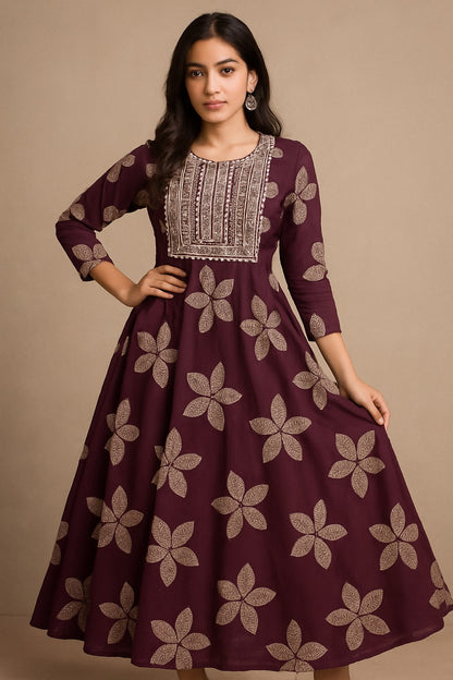 Maroon colour Embroidered Kurthi – Timeless Elegance in Every Stitch