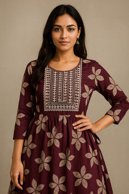 Maroon colour Embroidered Kurthi – Timeless Elegance in Every Stitch