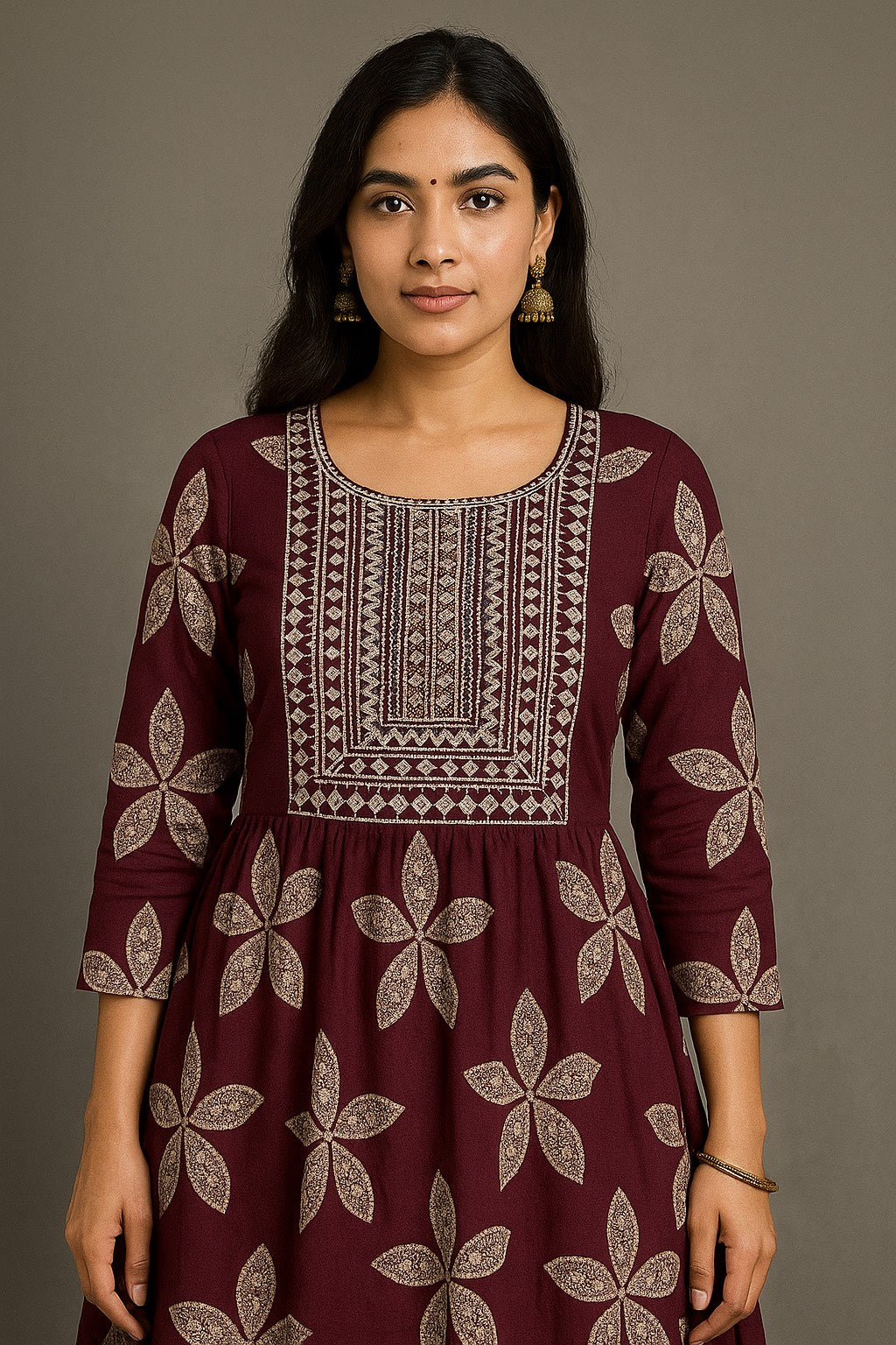 Maroon colour Embroidered Kurthi – Timeless Elegance in Every Stitch