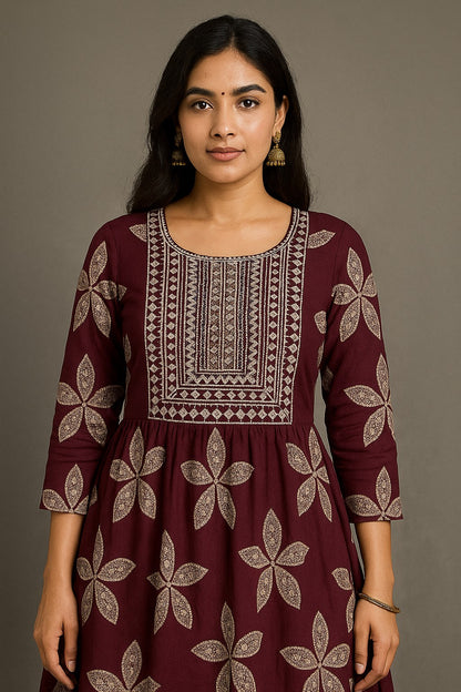 Maroon colour Embroidered Kurthi – Timeless Elegance in Every Stitch
