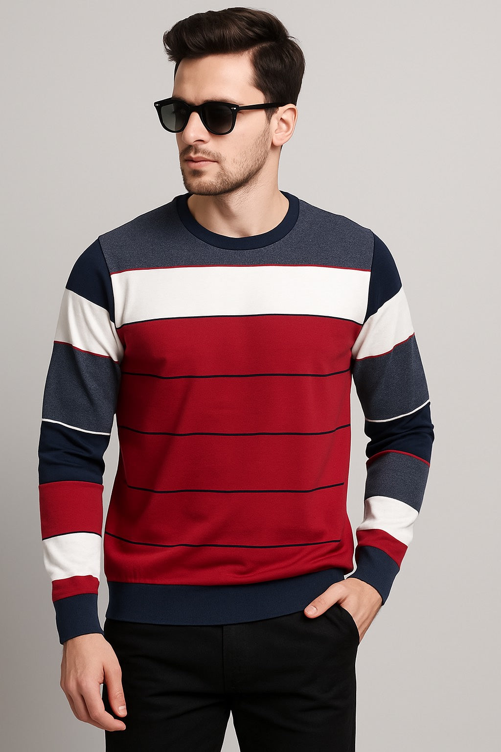 Urban Stripes Maroon &  White Sweatshirt – Bold & Cozy Winterweas