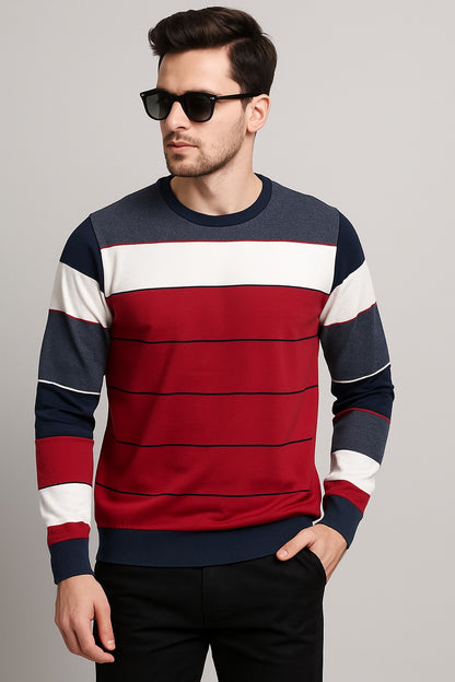Urban Stripes Maroon &  White Sweatshirt – Bold & Cozy Winterweas
