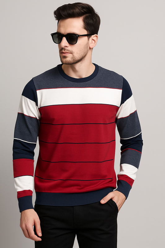 Urban Stripes Maroon &  White Sweatshirt – Bold & Cozy Winterweas