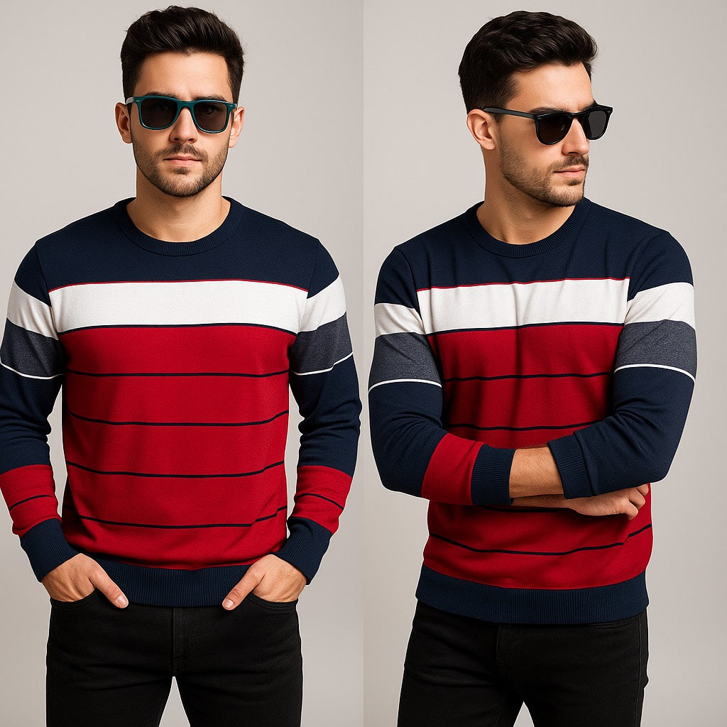 Urban Stripes Maroon &  White Sweatshirt – Bold & Cozy Winterweas
