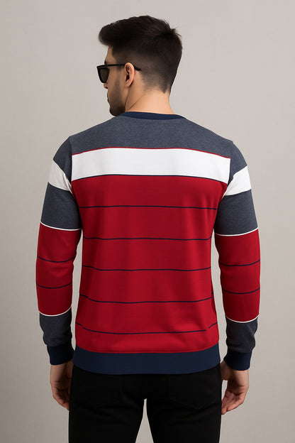 Urban Stripes Maroon &  White Sweatshirt – Bold & Cozy Winterweas