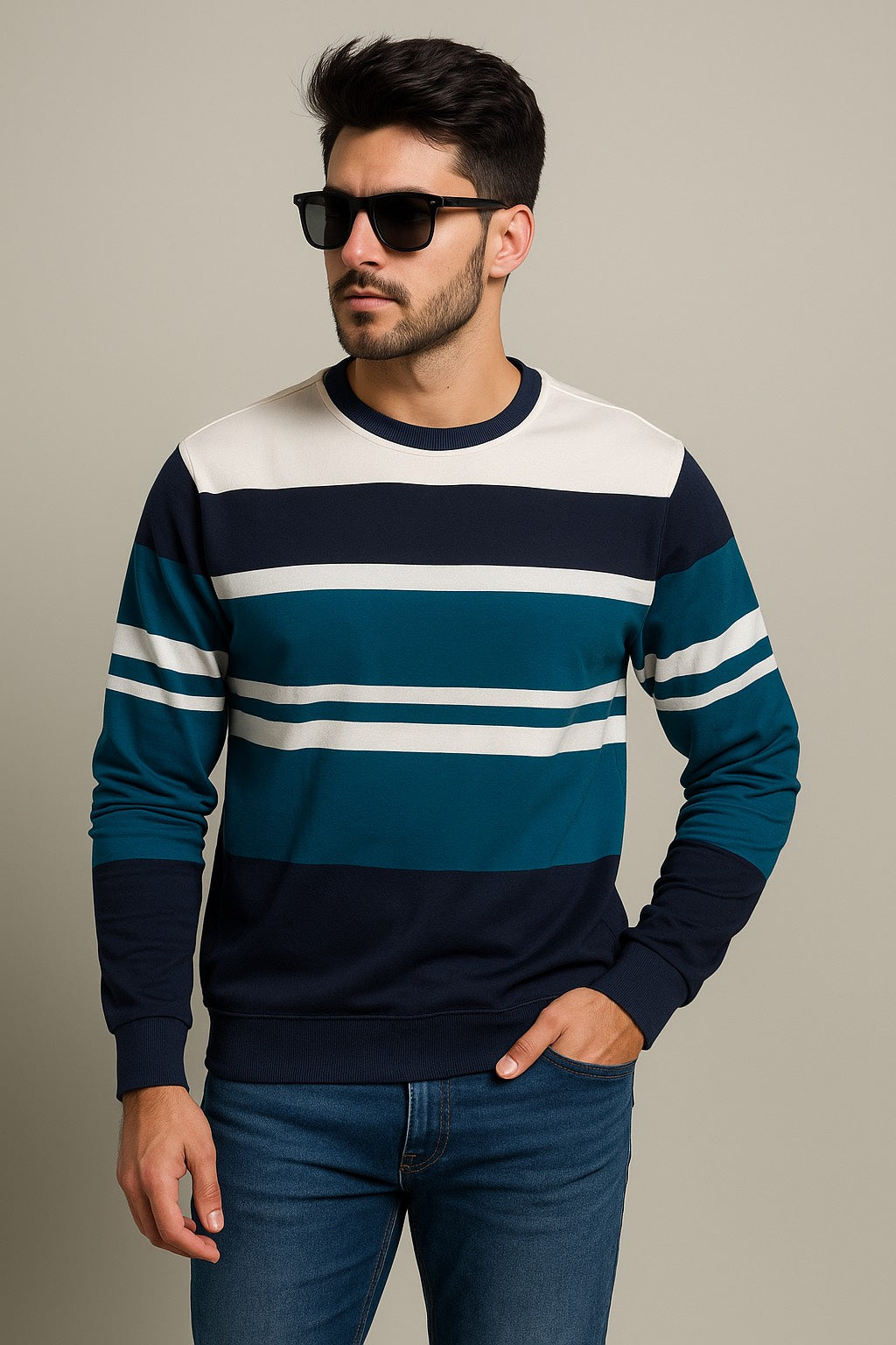Ocean Breeze Striped Sweatshirt – Casual Comfort in Blue & White