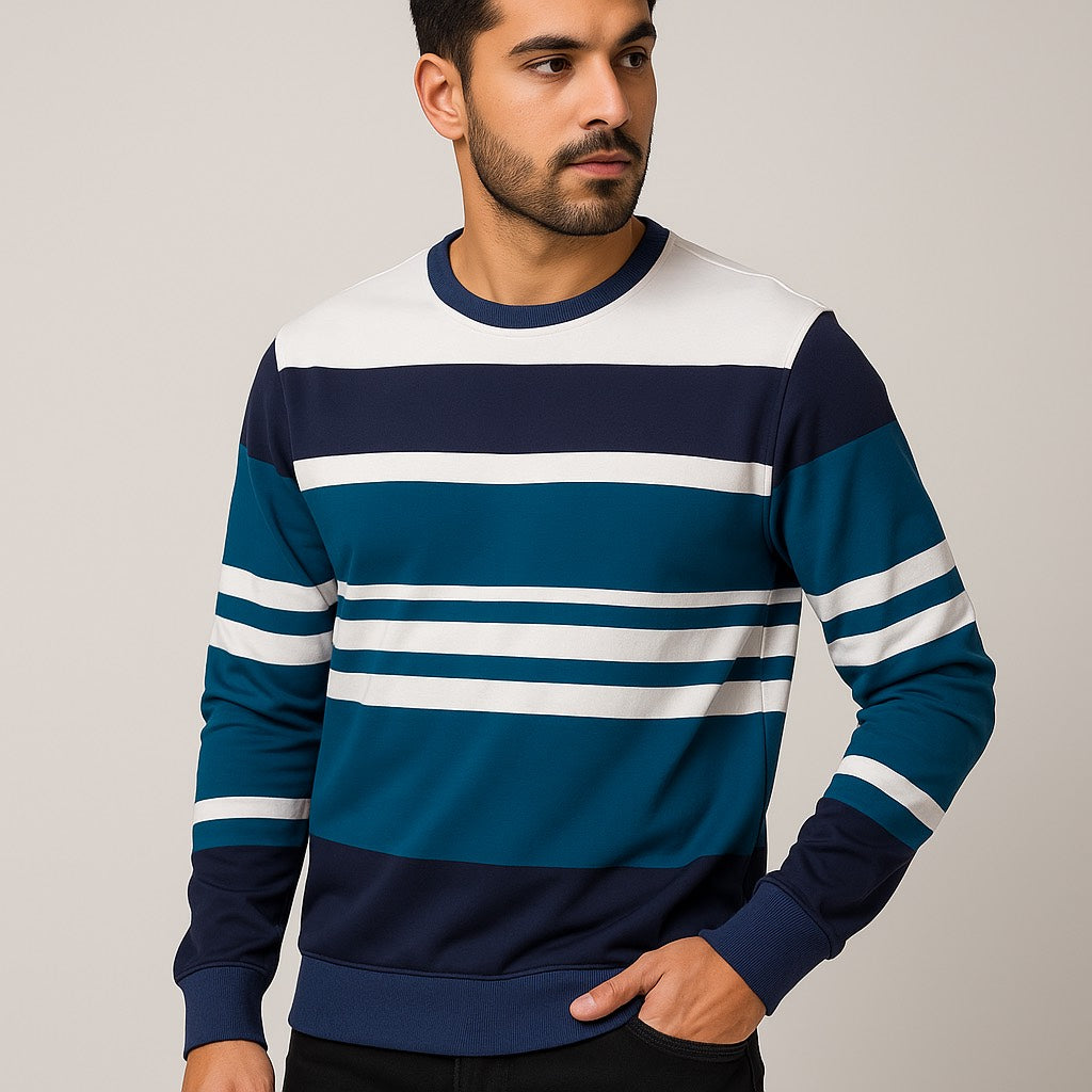 Ocean Breeze Striped Sweatshirt – Casual Comfort in Blue & White
