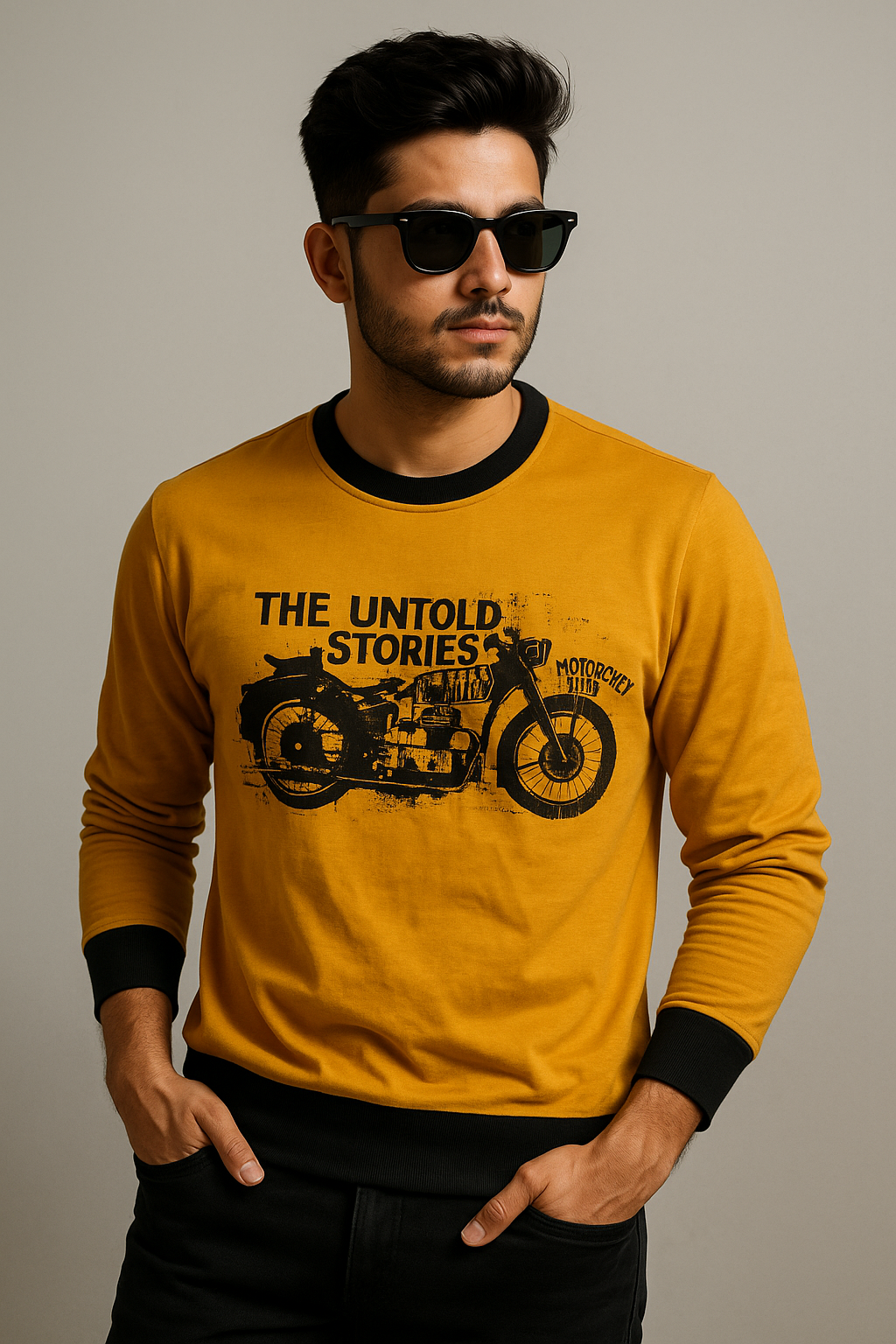 Mustard & Black Motorcycle Graphic T-Shirt – Youth Edition
