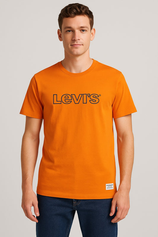 Orange Color Round Neck Printed T-Shirt