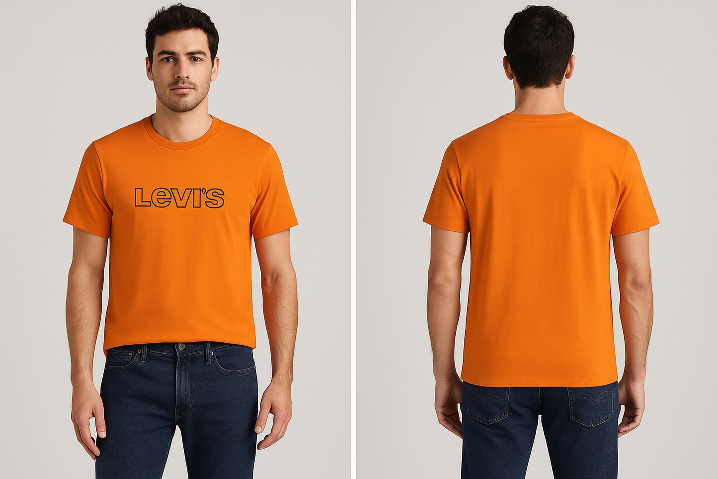 Orange Color Round Neck Printed T-Shirt