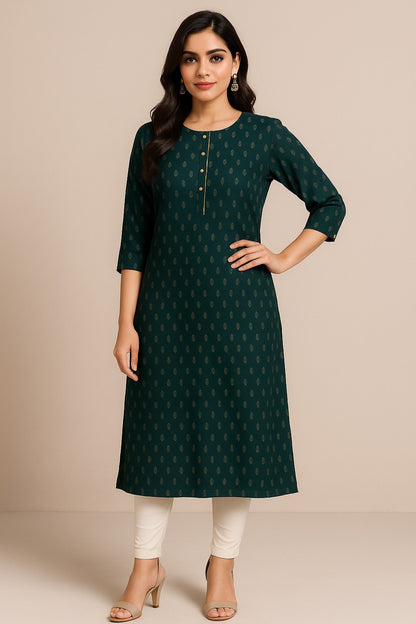 Regal Green Kurta with Golden Motifs – Festive Edition