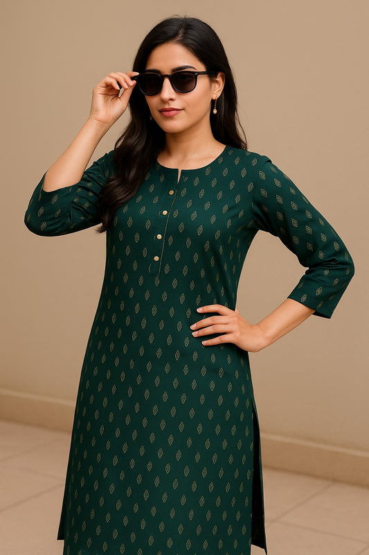 Regal Green Kurta with Golden Motifs – Festive Edition