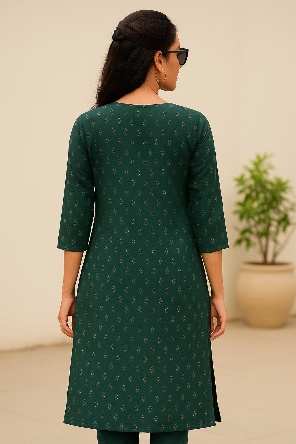 Regal Green Kurta with Golden Motifs – Festive Edition