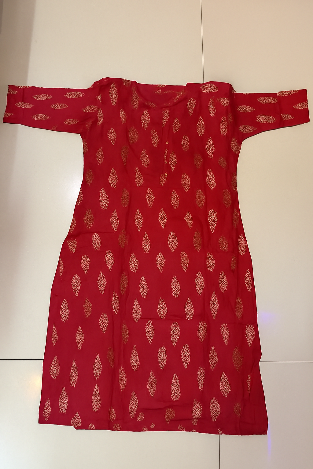 Pink Color Kurti with Golden Leaf Motifs – Festive Cotton Wear