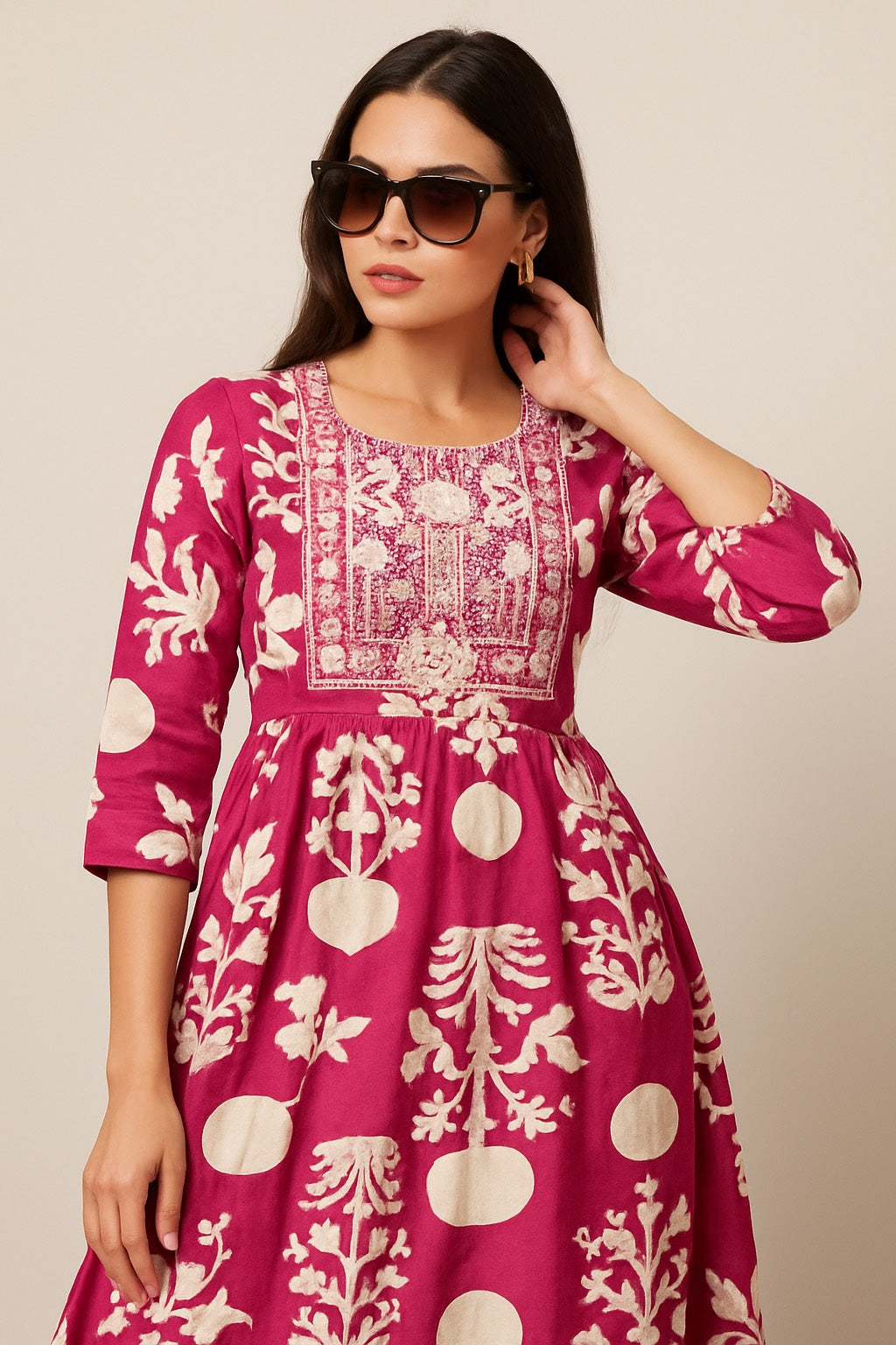 Magenta Grace Kurthi – Embroidered Elegance with Floral Charm