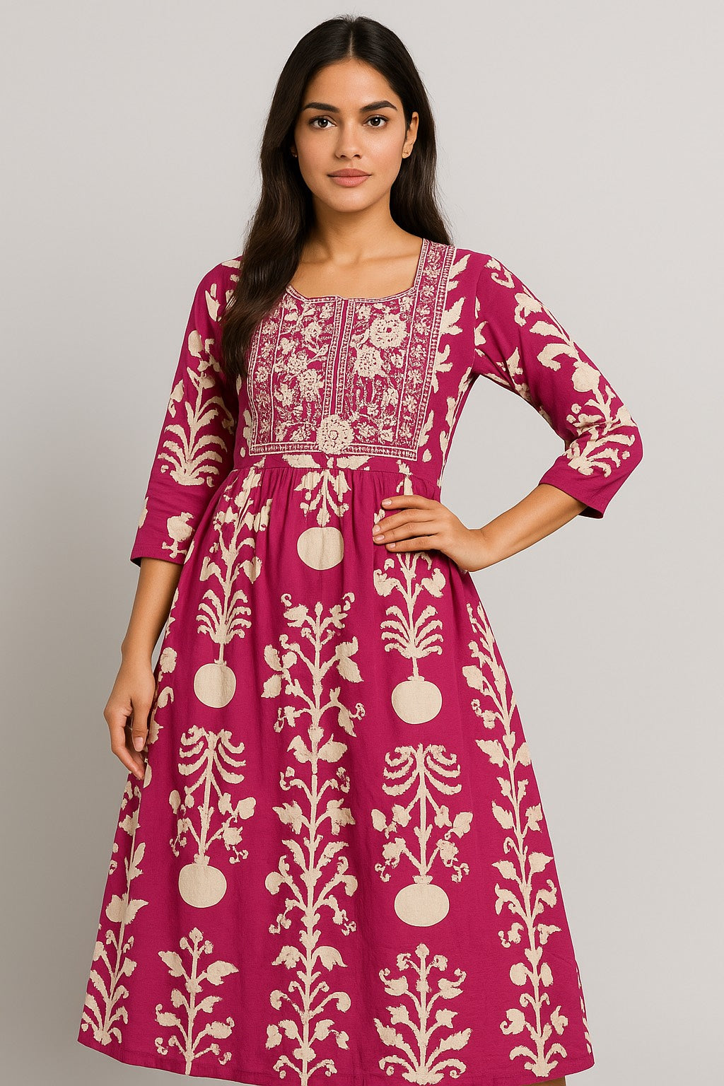 Magenta Grace Kurthi – Embroidered Elegance with Floral Charm