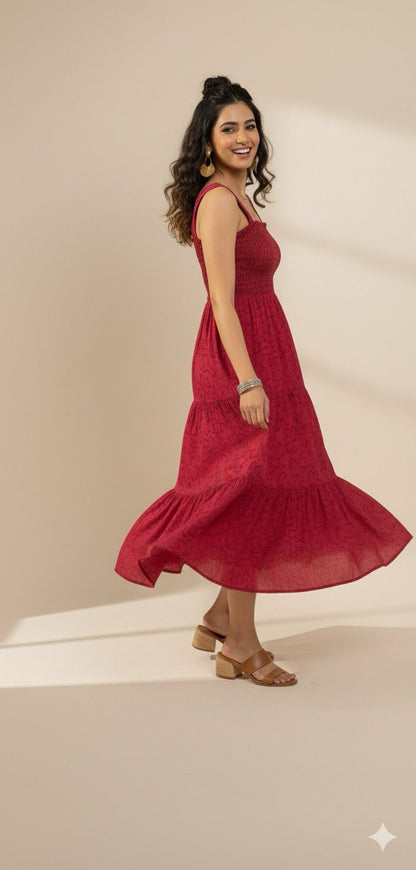 Crimson Bloom Long Frock – Grace in Every Fold