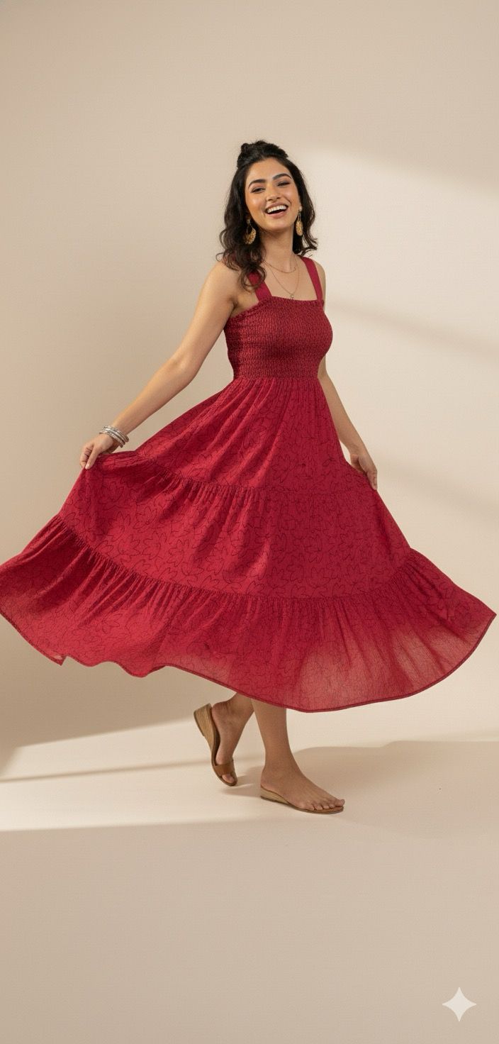 Crimson Bloom Long Frock – Grace in Every Fold