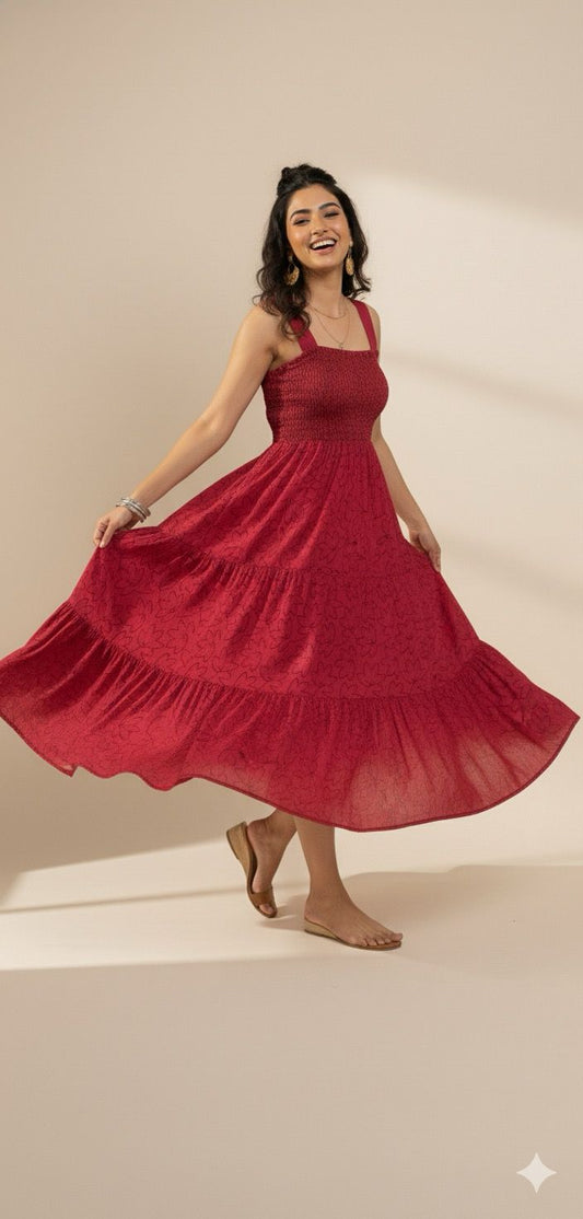 Crimson Bloom Long Frock – Grace in Every Fold