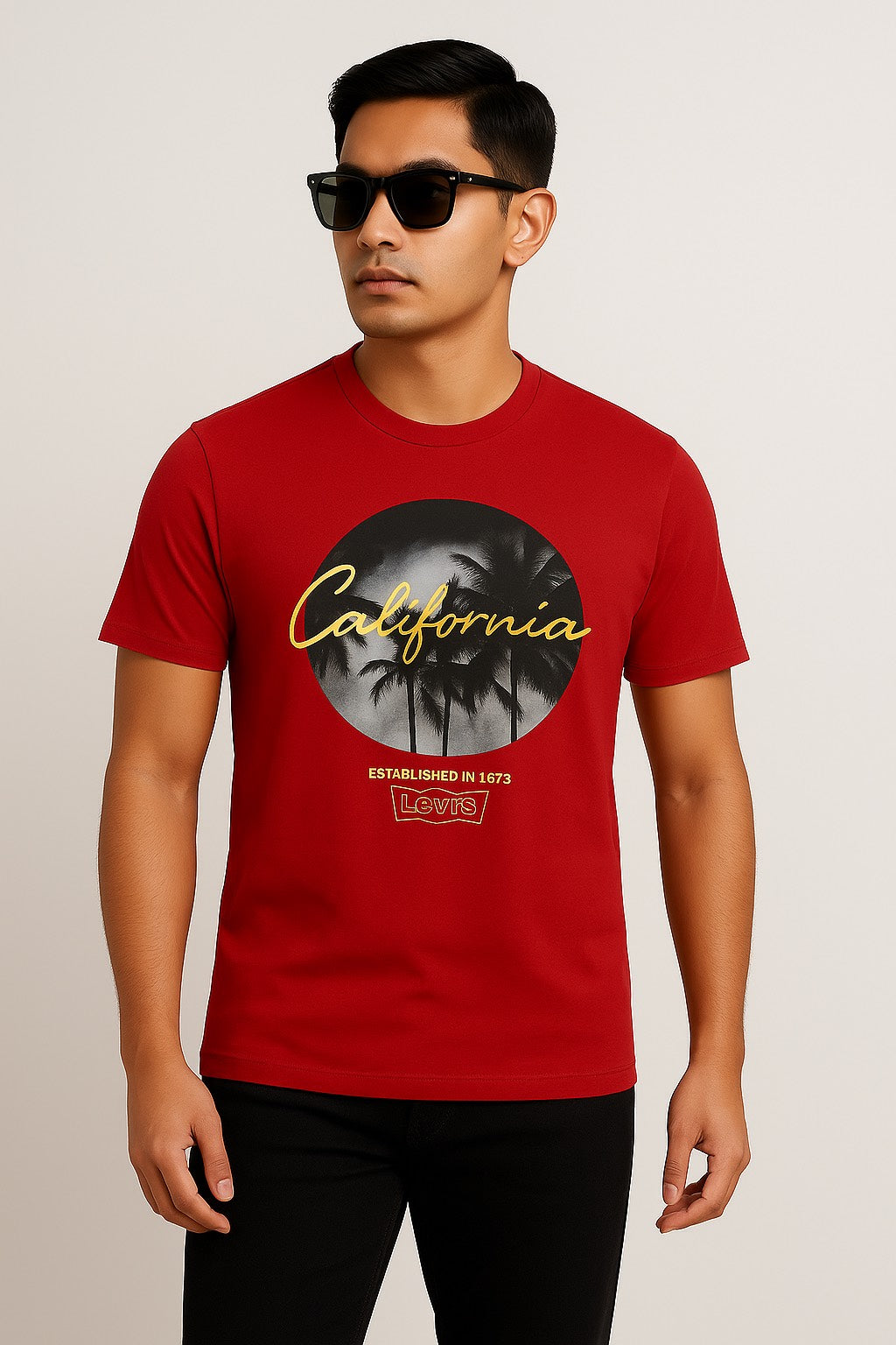 Red Color round Neck Printed T-Shirt for Men