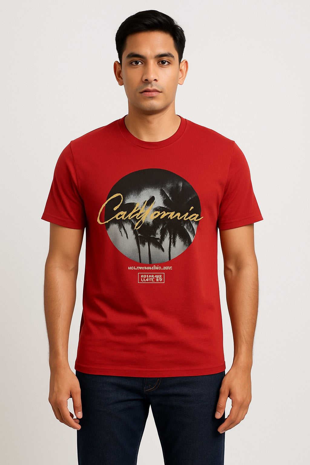 Red Color round Neck Printed T-Shirt for Men