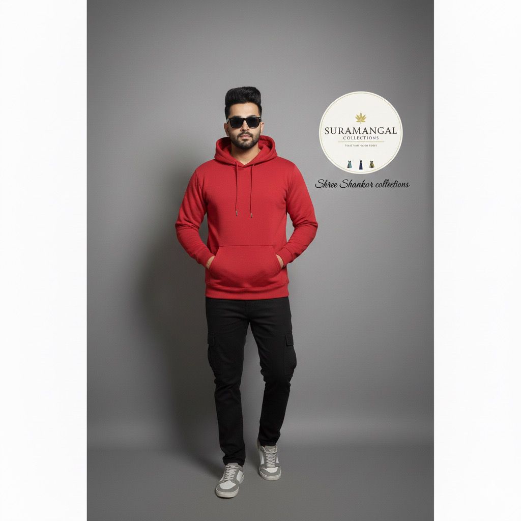 Red Cotton Hoodie Without Zipper – 300 GSM | S‑XXL (Copy)