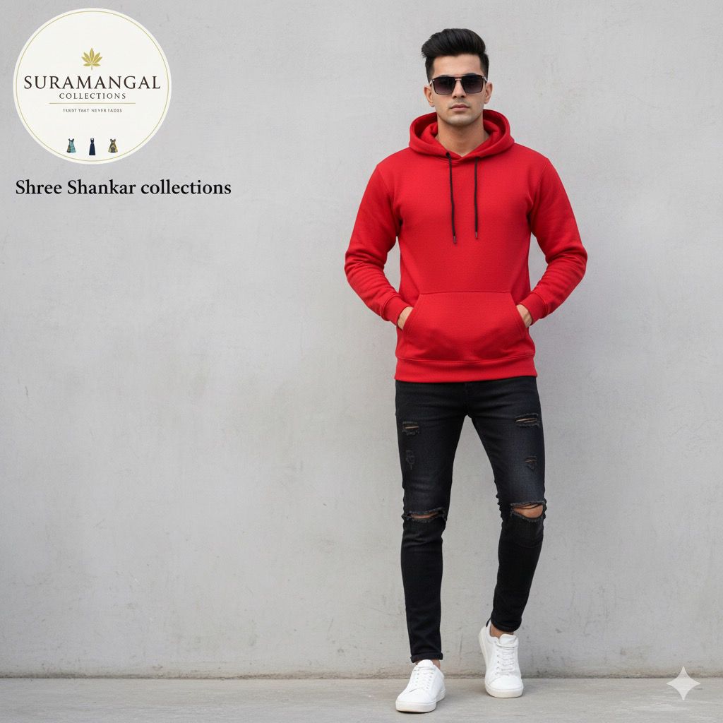 Red Cotton Hoodie Without Zipper – 300 GSM | S‑XXL (Copy)