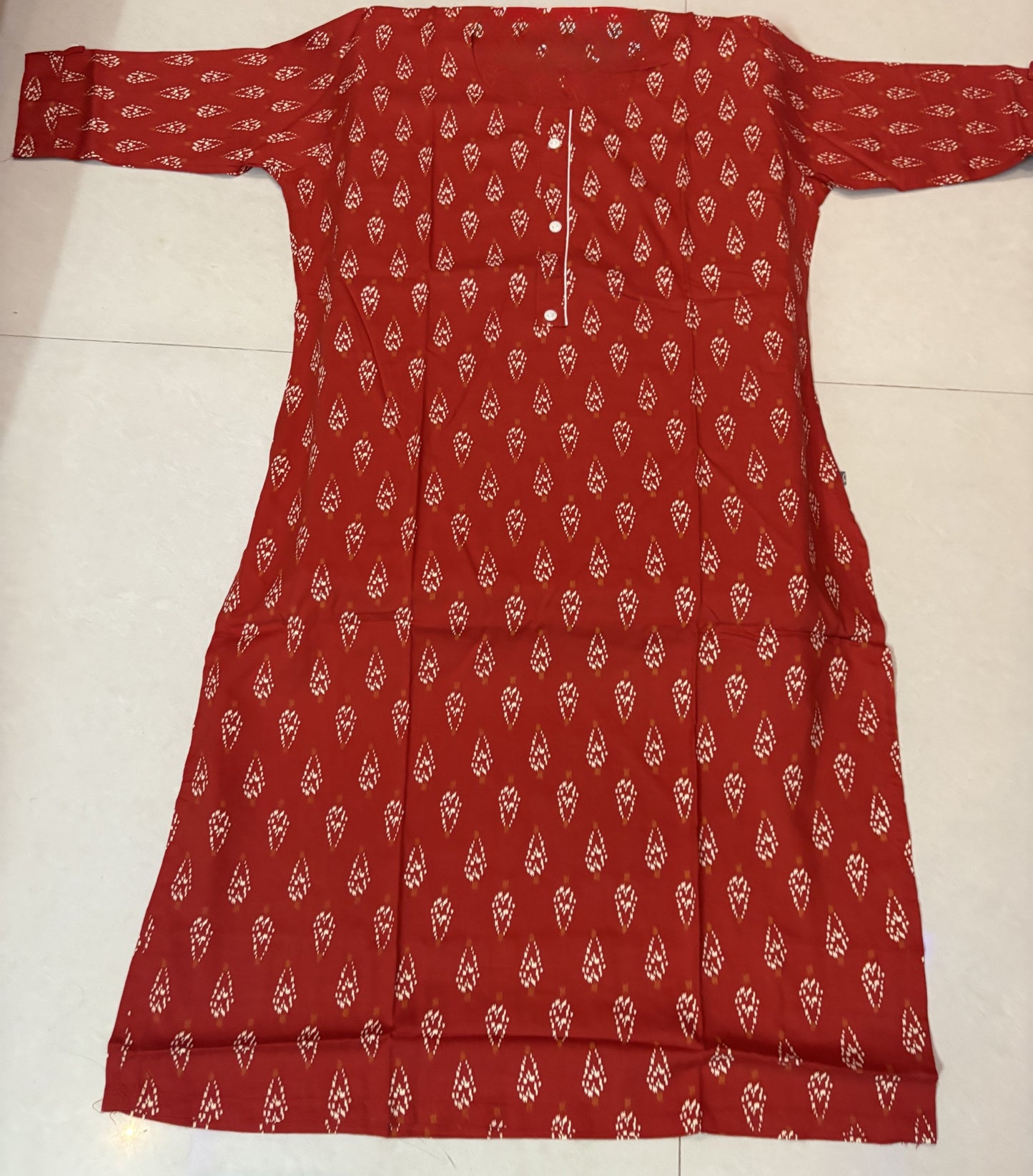 Red Kurta with White Motifs – Everyday Ethnic Wear
