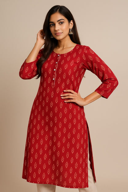 Red Kurta with White Motifs – Everyday Ethnic Wear