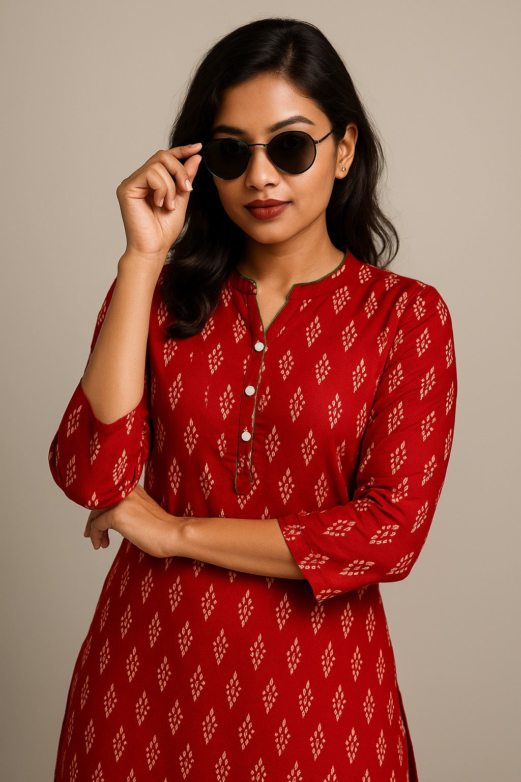 Red Kurta with White Motifs – Everyday Ethnic Wear