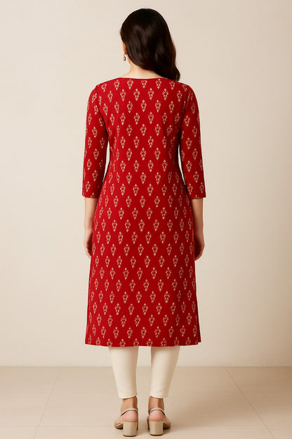 Red Kurta with White Motifs – Everyday Ethnic Wear