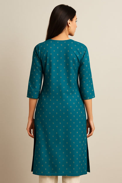 Elegant Teal Kurta – Festive Wear with Gold Accents