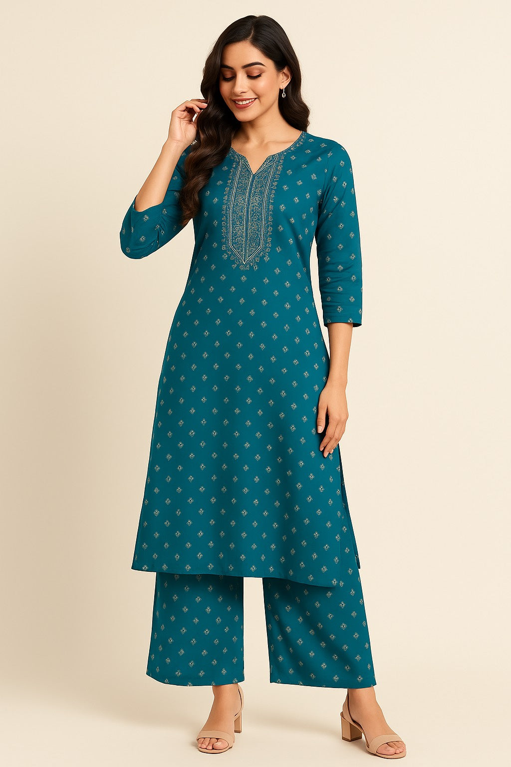 Elegant Teal Kurta – Festive Wear with Gold Accents