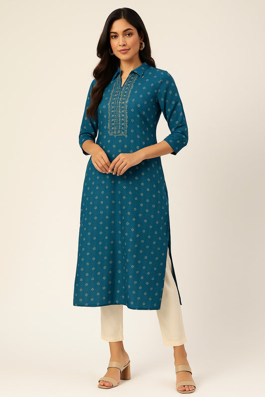 Elegant Teal Kurta – Festive Wear with Gold Accents
