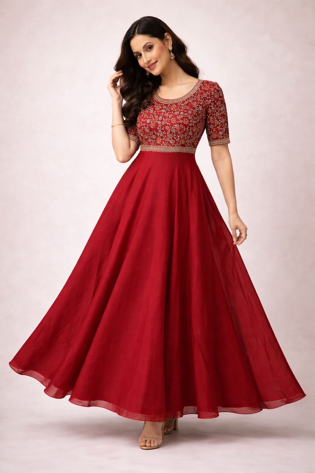 Regal Pink Anarkali – Embroidered Elegance - M, L & XXL SizeAvailable