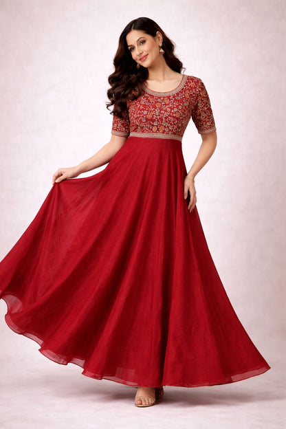 Regal Pink Anarkali – Embroidered Elegance - M, L & XXL SizeAvailable