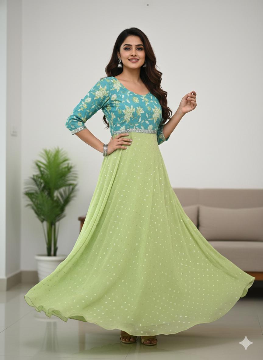 Mehfil Bloom Lehenga Set – Turquoise & Lime RadianceMehfil Bloom Lehenga Set – M , L, Xl & XXL Sizes Available
