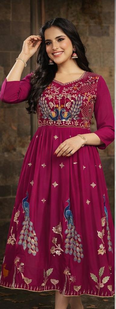 Peacock Garden Kurti – Magenta  M , L , XL & XXL