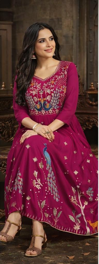 Peacock Garden Kurti – Magenta  M , L , XL & XXL