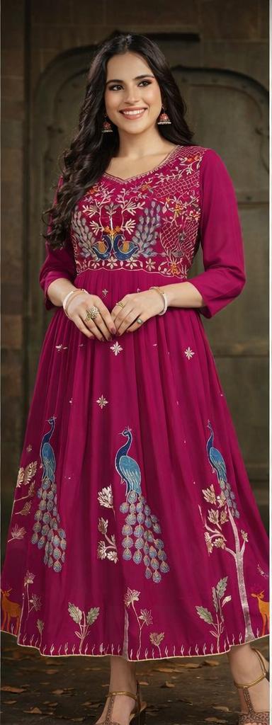 Peacock Garden Kurti – Magenta  M , L , XL & XXL